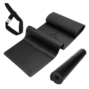 Mata kauczukowa do jogi z kwiatem lotosu czarna YellowMat Yoga Rubber z uchwytem do przenoszenia